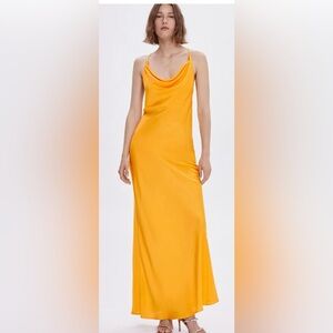 Mango Draped neck satin dress